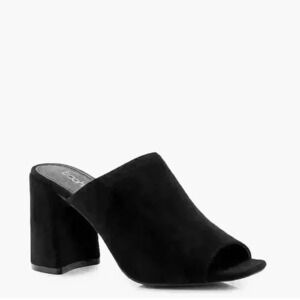 Women's Boohoo Charlotte Flared Heel Mule Black Faux Suede $48